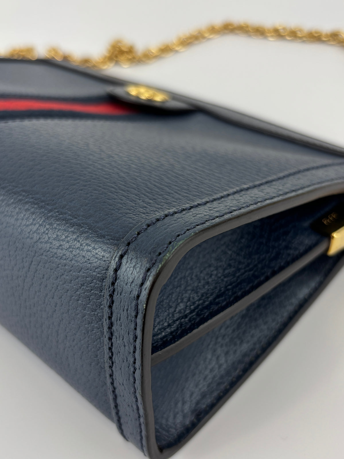 Gucci Ophidia Small Chain GG Web Shoulder Bag in Navy Calfskin - Glampot