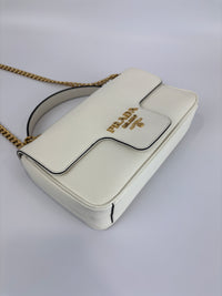 1BD1963 Bianco Saffiano Flap Shoulder Bag - Glampot