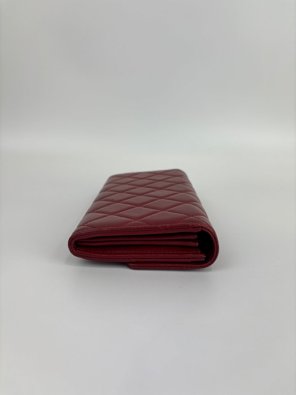 Quilted Long Flap Wallet Red Lambskin SHW - Glampot