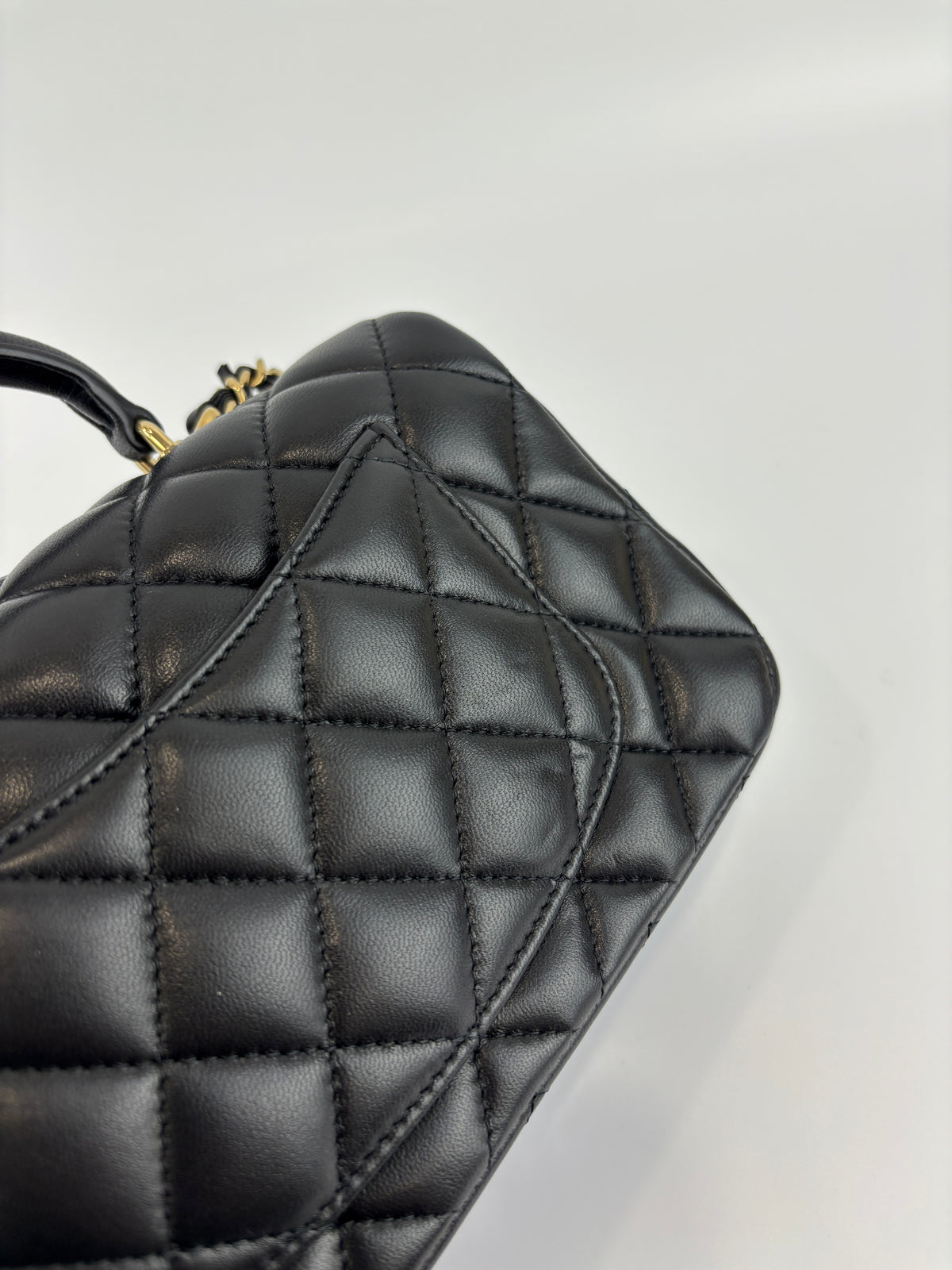 Chanel AS2431 Mini Rectangular Flap Bag with Top Handle in Black Lambskin LGHW - Glampot