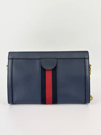 Gucci Ophidia Small Chain GG Web Shoulder Bag in Navy Calfskin - Glampot