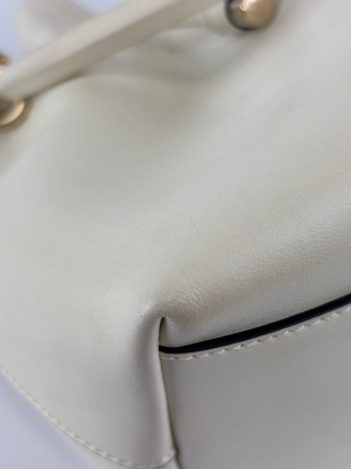 Jimmy Choo Small Bon Bon Leather Bucket Bag in White - Glampot