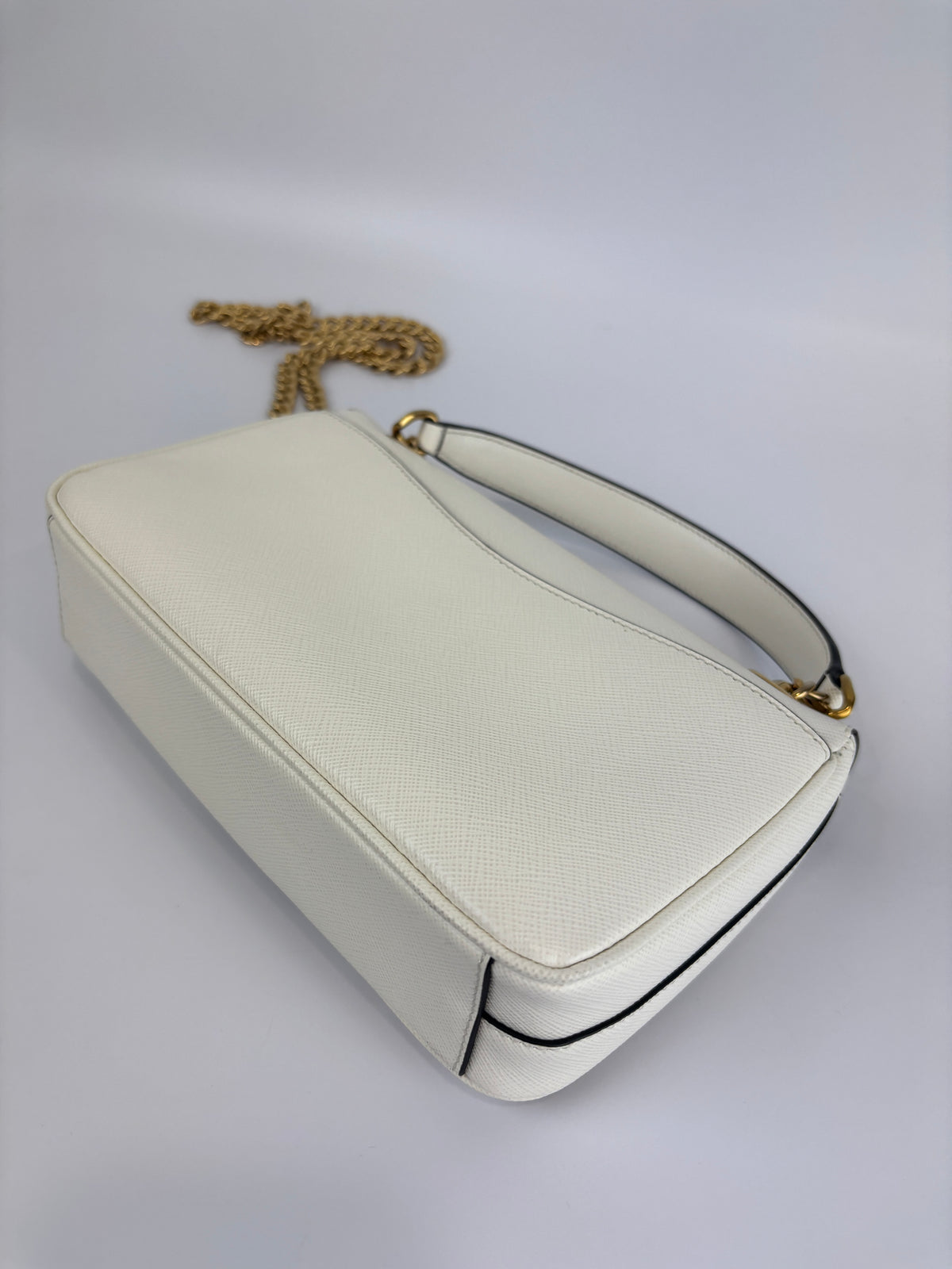 1BD1963 Bianco Saffiano Flap Shoulder Bag - Glampot