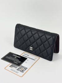 Chanel Bi-fold Yen Wallet in Black Lambskin SHW - Glampot