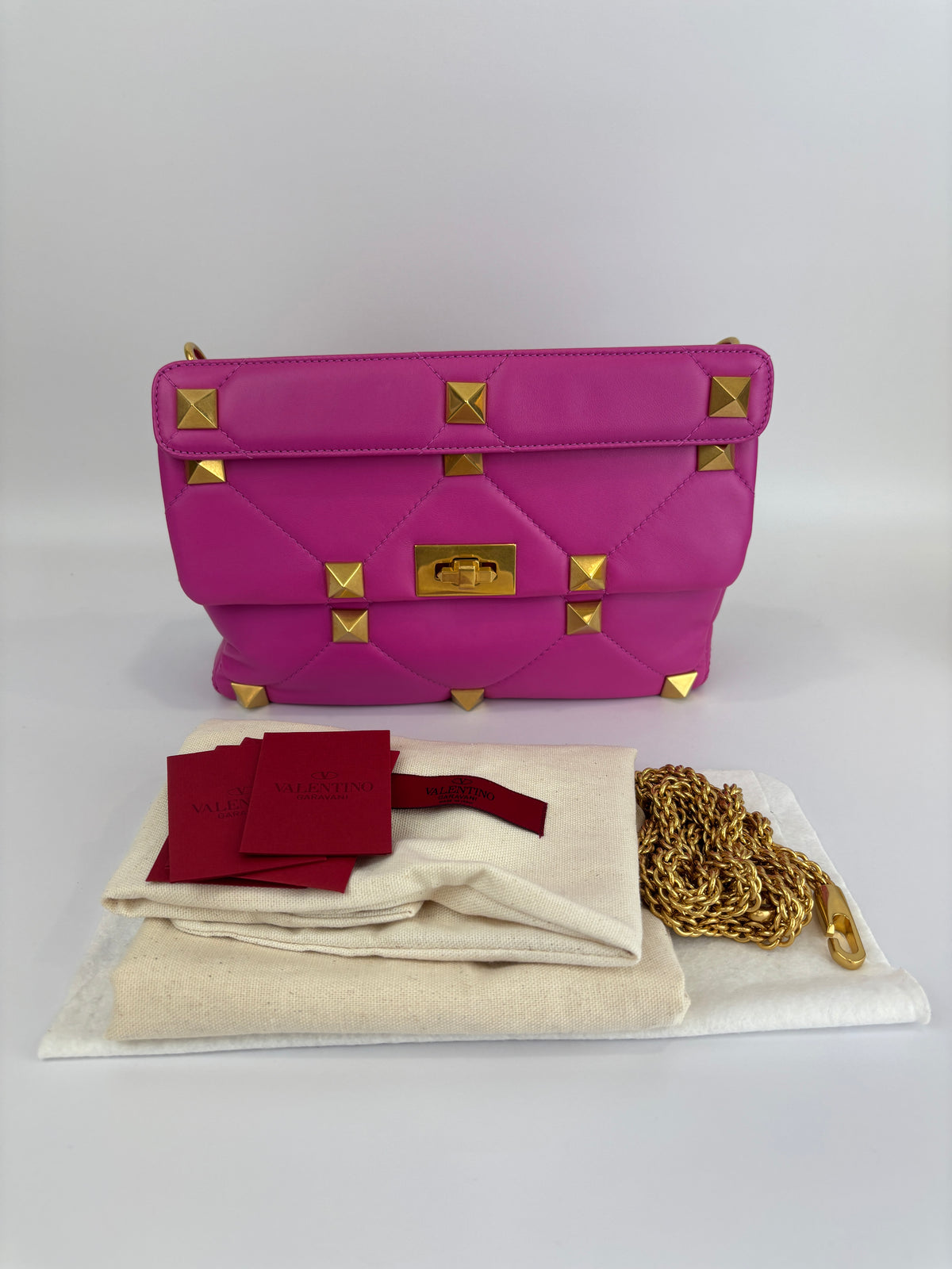 Roman Stud Medium Chain Bag Pink - Glampot
