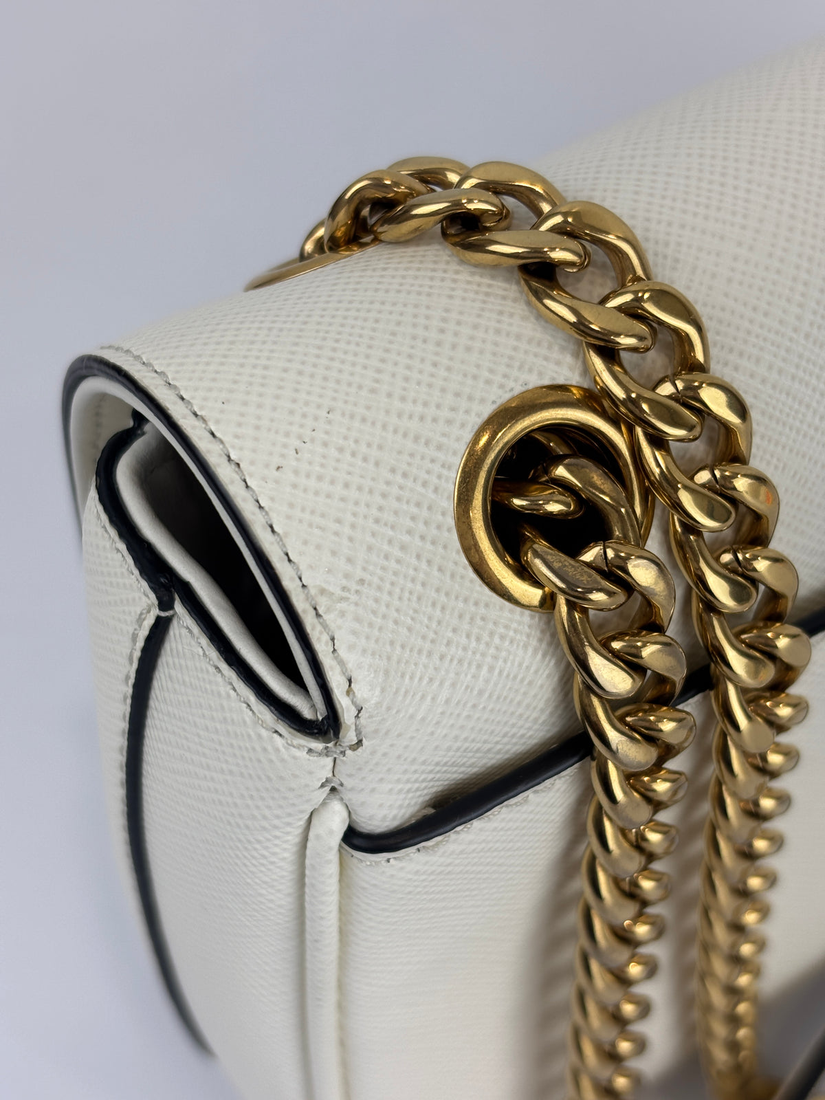 1BD1963 Bianco Saffiano Flap Shoulder Bag - Glampot