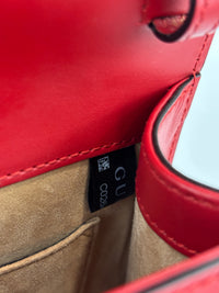 Gucci Sylvie Mini Leather Top Handle Crossbody Bag in Hibiscus Red - Glampot