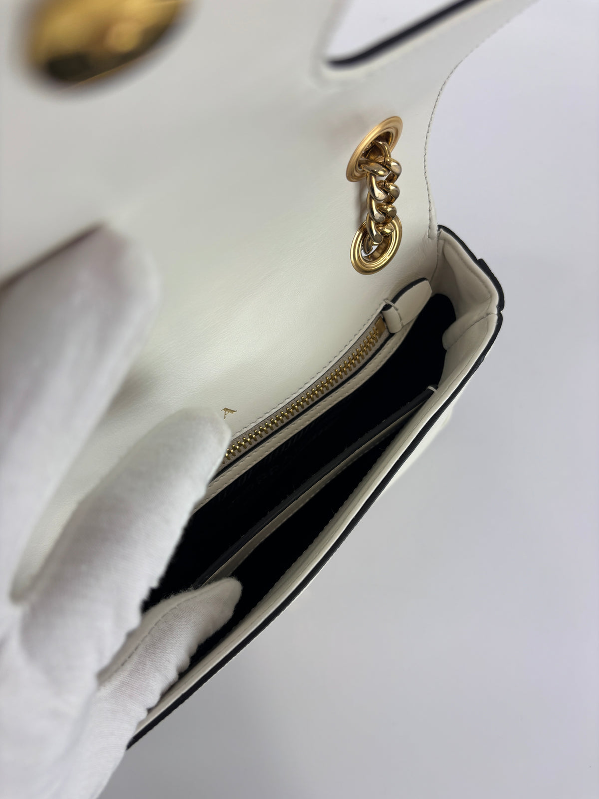 1BD1963 Bianco Saffiano Flap Shoulder Bag - Glampot