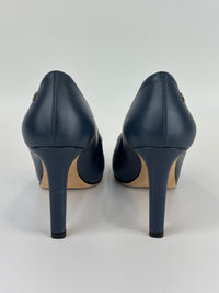 Navy Blue Leather Cap Toe Pumps Size 37.5 - Glampot
