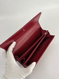 Quilted Long Flap Wallet Red Lambskin SHW - Glampot