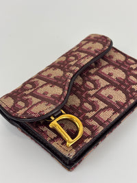 Red Oblique Canvas Saddle Bloom Card Holder Wallet - Glampot