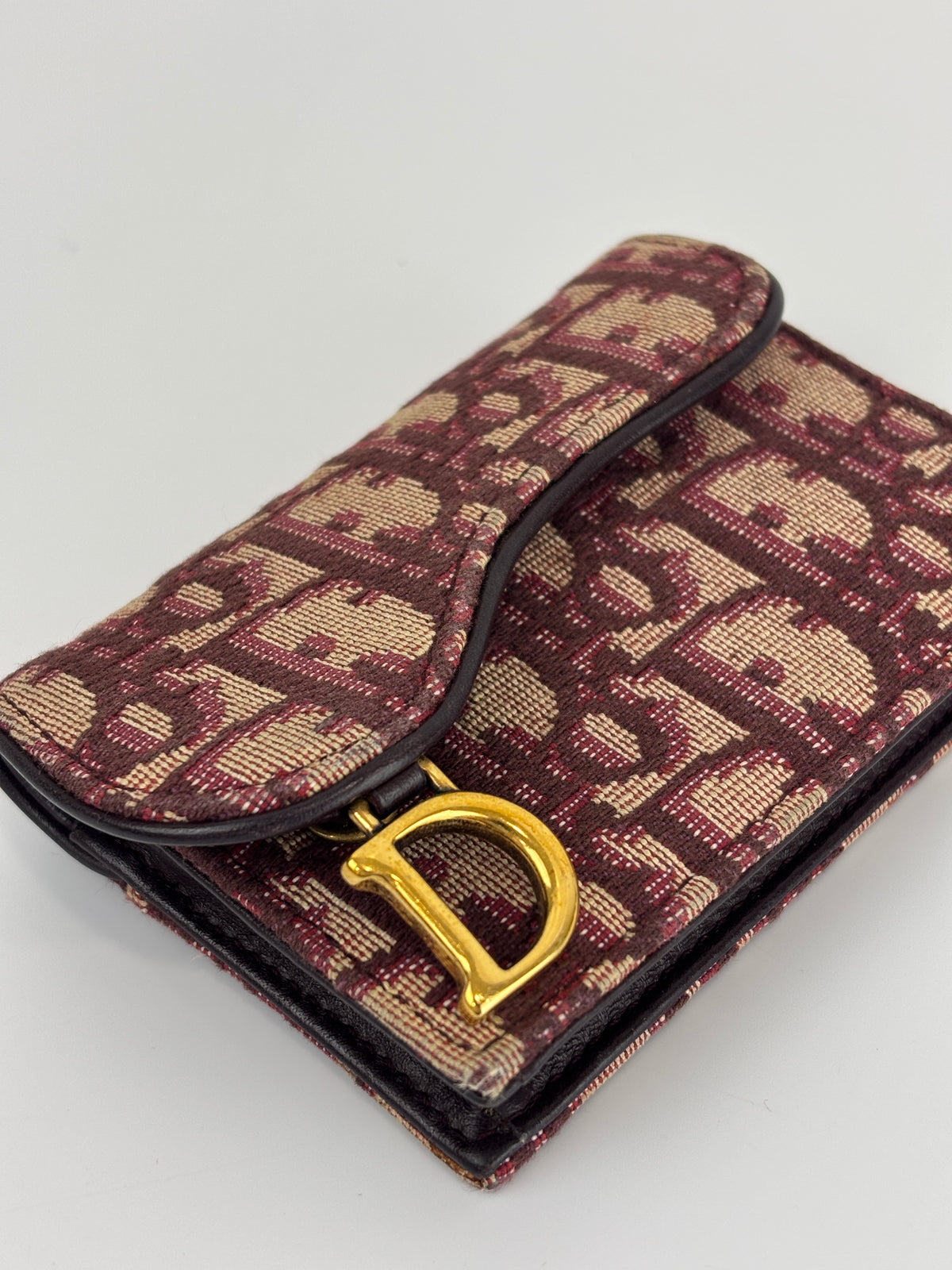 Red Oblique Canvas Saddle Bloom Card Holder Wallet - Glampot