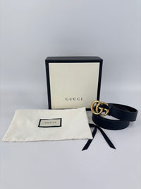 Gucci GG Marmont Slim Leather Belt in Black Size 85 - Glampot
