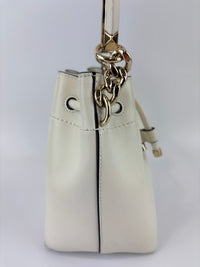 Jimmy Choo Small Bon Bon Leather Bucket Bag in White - Glampot