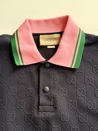 768579 GG Detail Jacquard Polo Shirt with Pink / Green Collar Size M - Glampot
