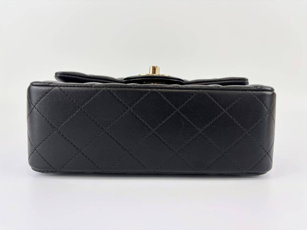 Chanel AS2431 Mini Rectangular Flap Bag with Top Handle in Black Lambskin LGHW - Glampot