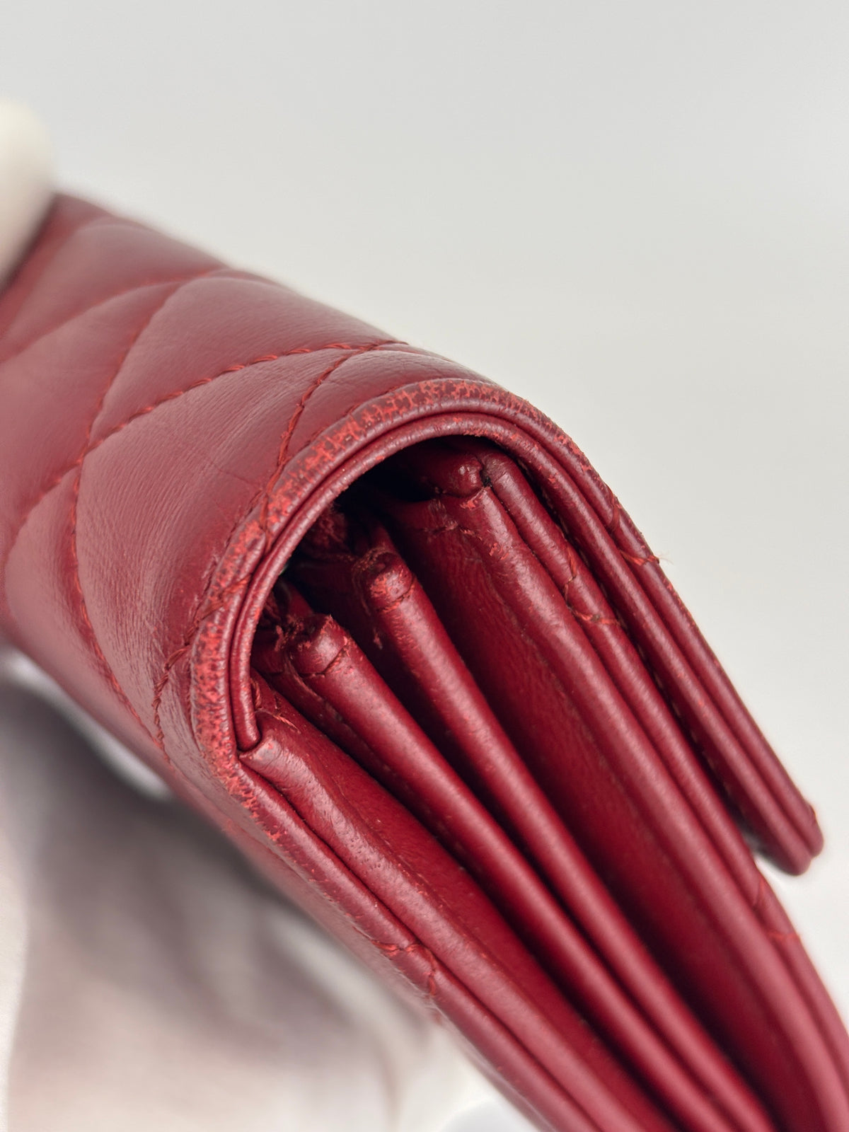 Quilted Long Flap Wallet Red Lambskin SHW - Glampot