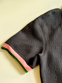 768579 GG Detail Jacquard Polo Shirt with Pink / Green Collar Size M - Glampot