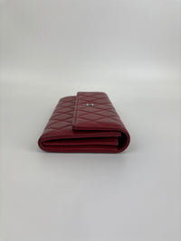 Quilted Long Flap Wallet Red Lambskin SHW - Glampot