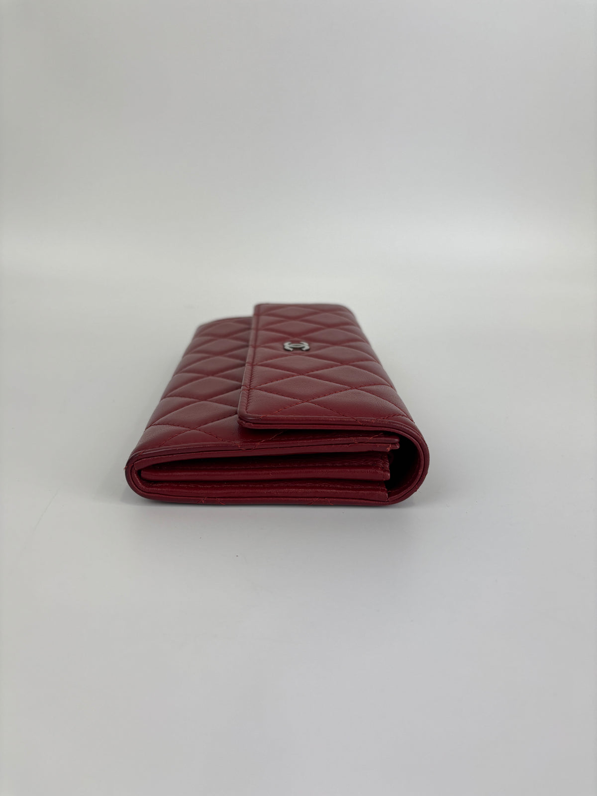 Quilted Long Flap Wallet Red Lambskin SHW - Glampot