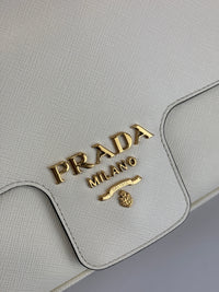 1BD1963 Bianco Saffiano Flap Shoulder Bag - Glampot
