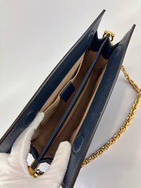 Gucci Ophidia Small Chain GG Web Shoulder Bag in Navy Calfskin - Glampot