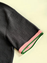 768579 GG Detail Jacquard Polo Shirt with Pink / Green Collar Size M - Glampot