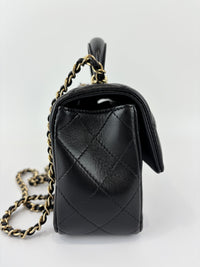 Chanel AS2431 Mini Rectangular Flap Bag with Top Handle in Black Lambskin LGHW - Glampot