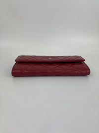 Quilted Long Flap Wallet Red Lambskin SHW - Glampot