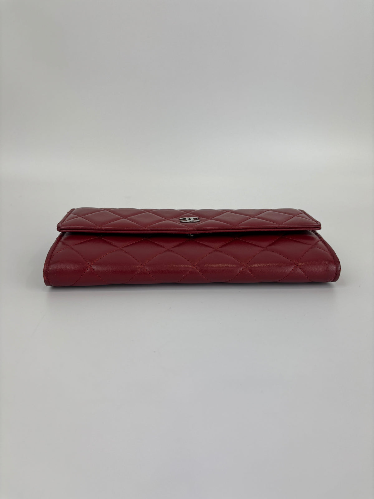 Quilted Long Flap Wallet Red Lambskin SHW - Glampot