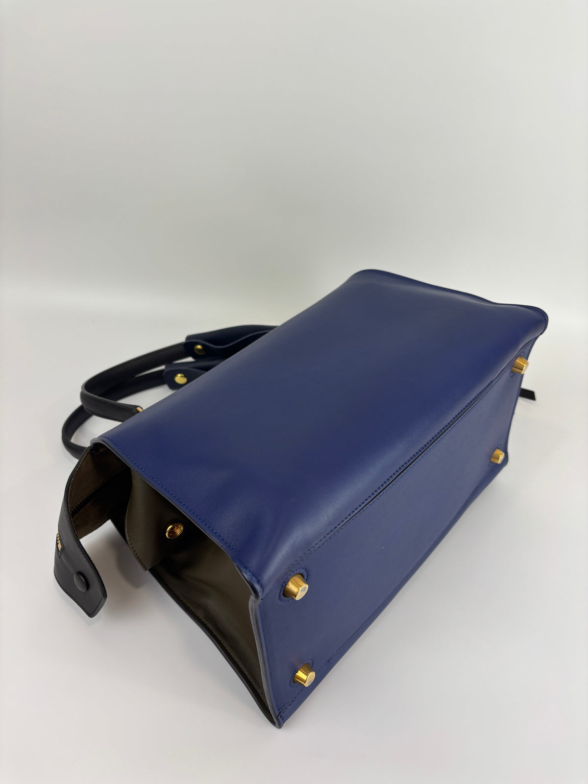 Small Smooth Blue Calfskin Tricolor Ring Bag - Glampot