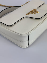 1BD1963 Bianco Saffiano Flap Shoulder Bag - Glampot