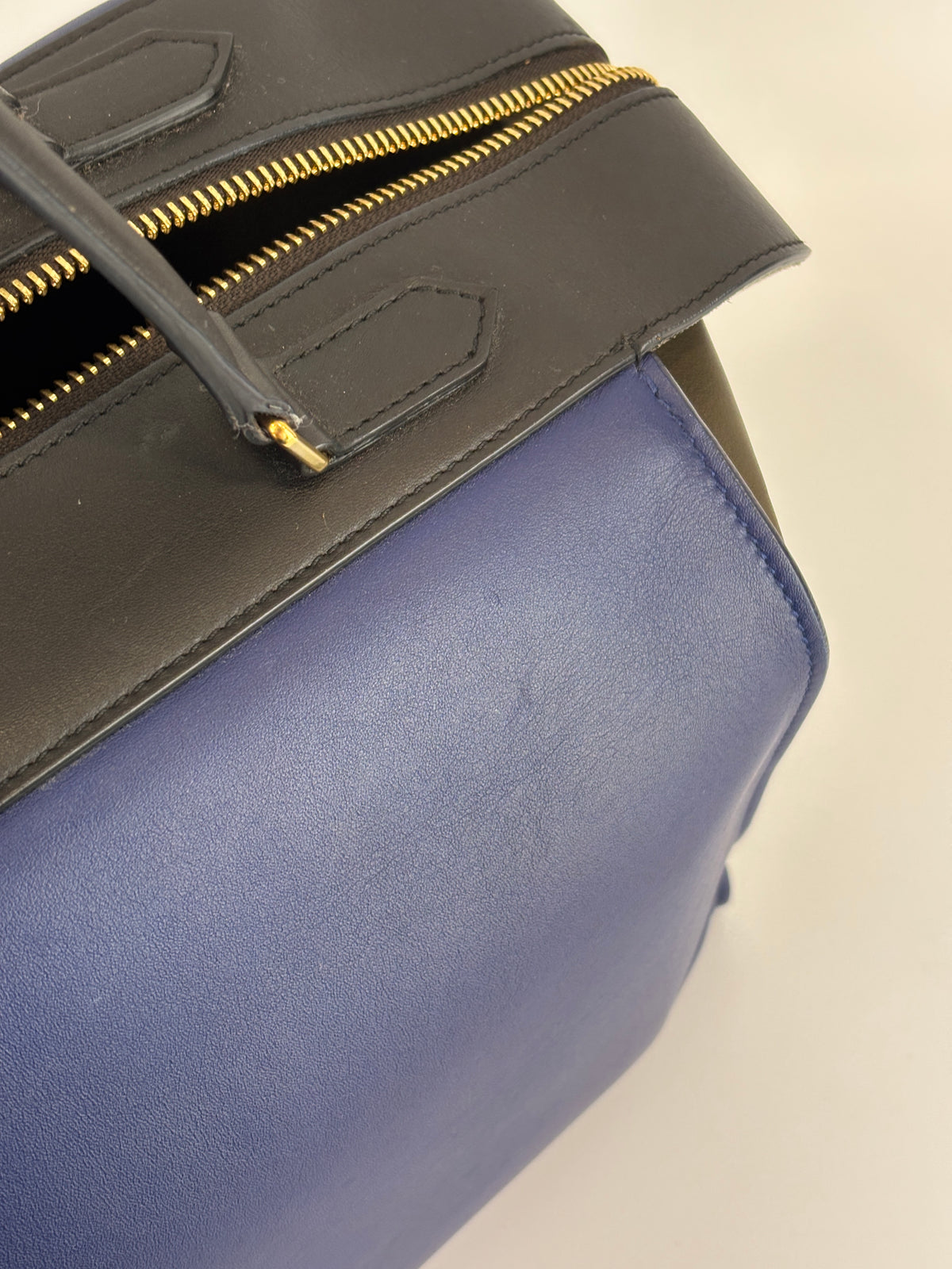 Small Smooth Blue Calfskin Tricolor Ring Bag - Glampot