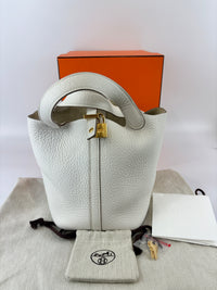 Hermès New White Picotin 18 Clemence Leather Gold Hardware - Glampot