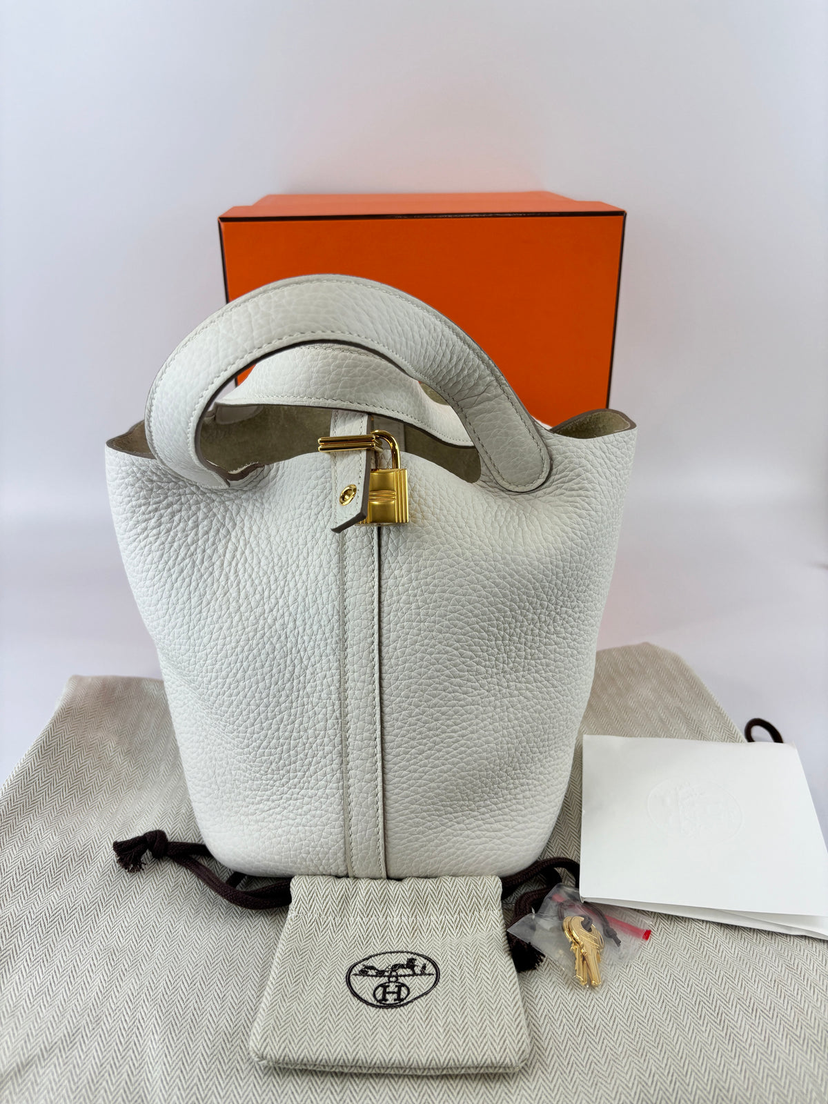 Hermès New White Picotin 18 Clemence Leather Gold Hardware - Glampot