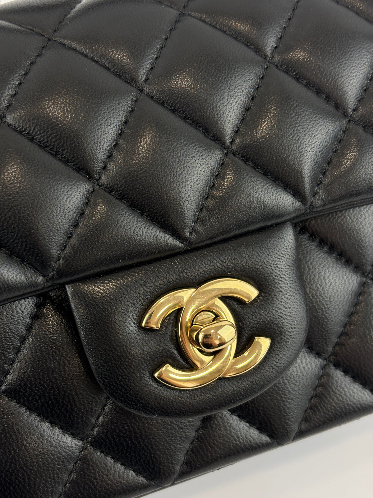 Chanel AS2431 Mini Rectangular Flap Bag with Top Handle in Black Lambskin LGHW - Glampot