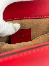 Gucci Sylvie Mini Leather Top Handle Crossbody Bag in Hibiscus Red - Glampot