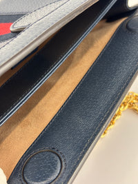 Gucci Ophidia Small Chain GG Web Shoulder Bag in Navy Calfskin - Glampot