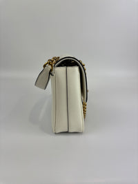 1BD1963 Bianco Saffiano Flap Shoulder Bag - Glampot