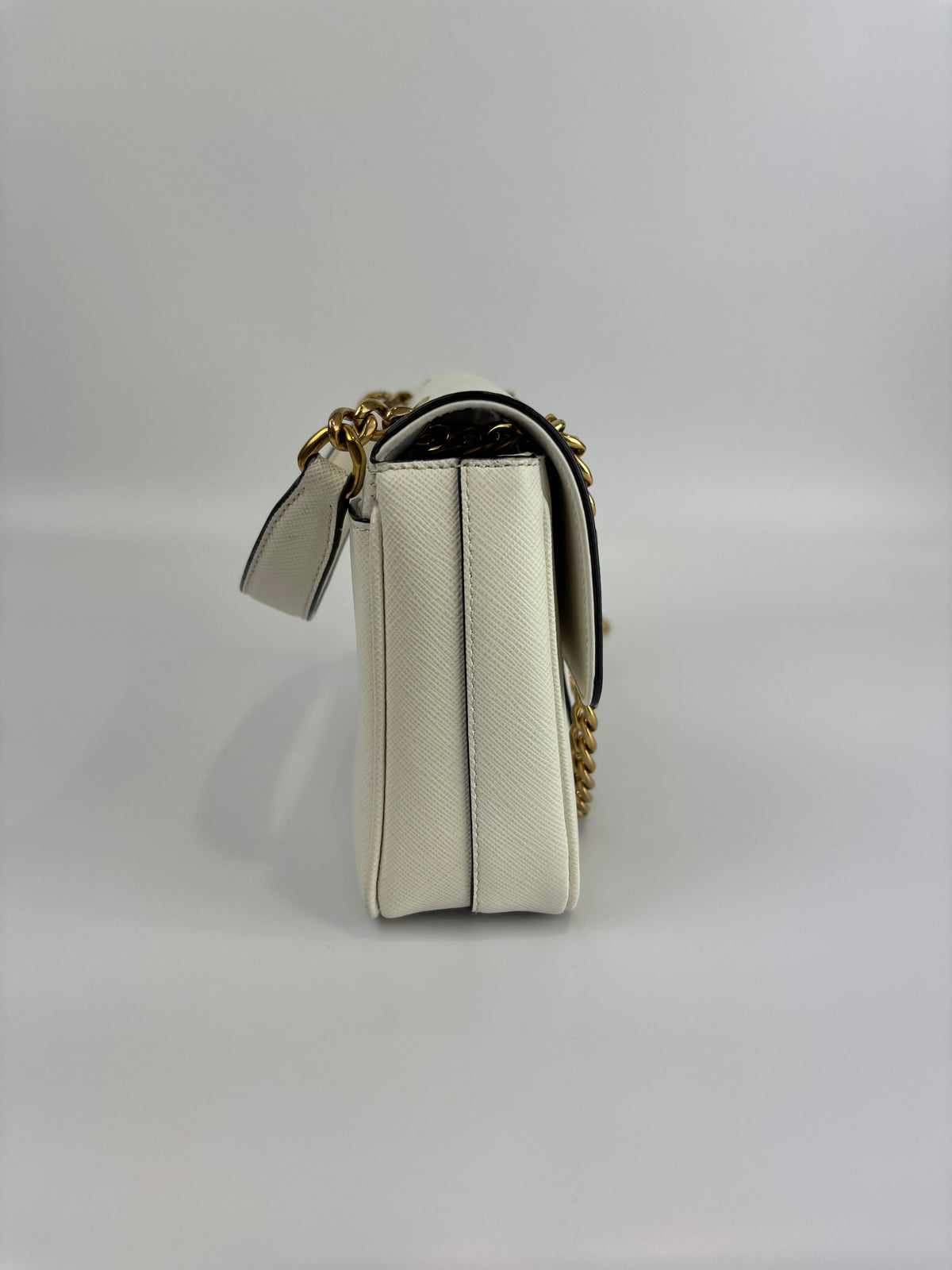 1BD1963 Bianco Saffiano Flap Shoulder Bag - Glampot