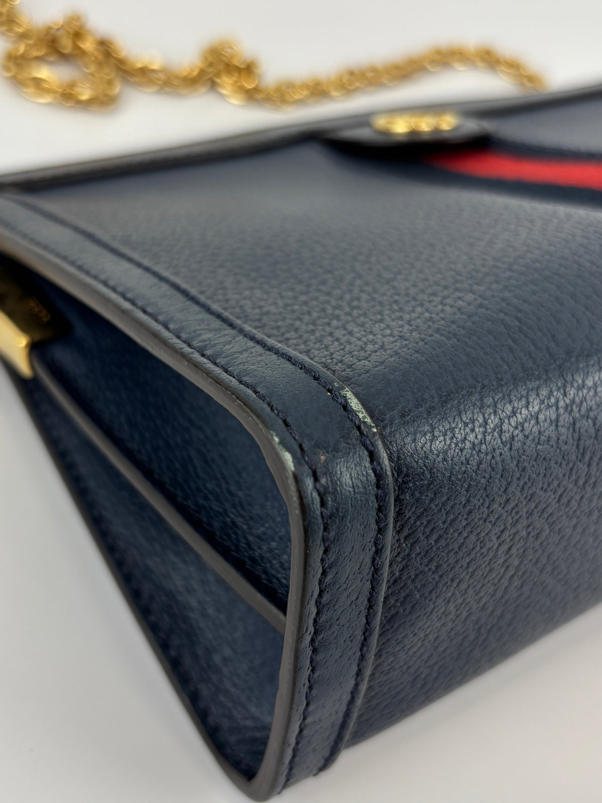 Gucci Ophidia Small Chain GG Web Shoulder Bag in Navy Calfskin - Glampot