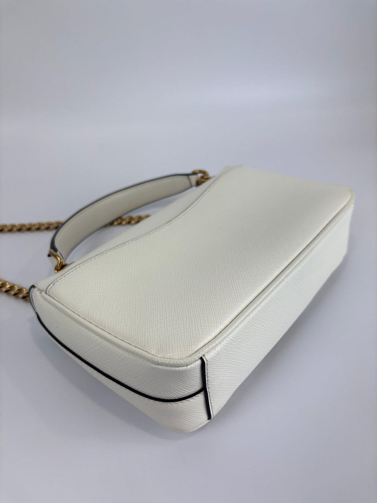 1BD1963 Bianco Saffiano Flap Shoulder Bag - Glampot