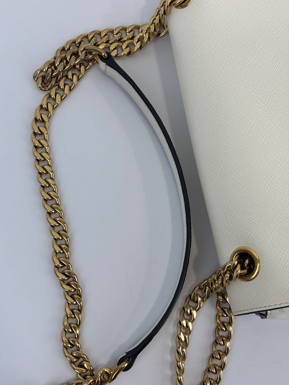 1BD1963 Bianco Saffiano Flap Shoulder Bag - Glampot