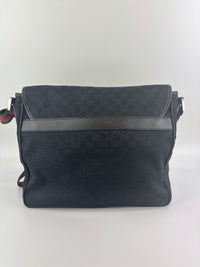 Gucci Black Web Strap Flap Messenger GG Canvas Medium - Glampot