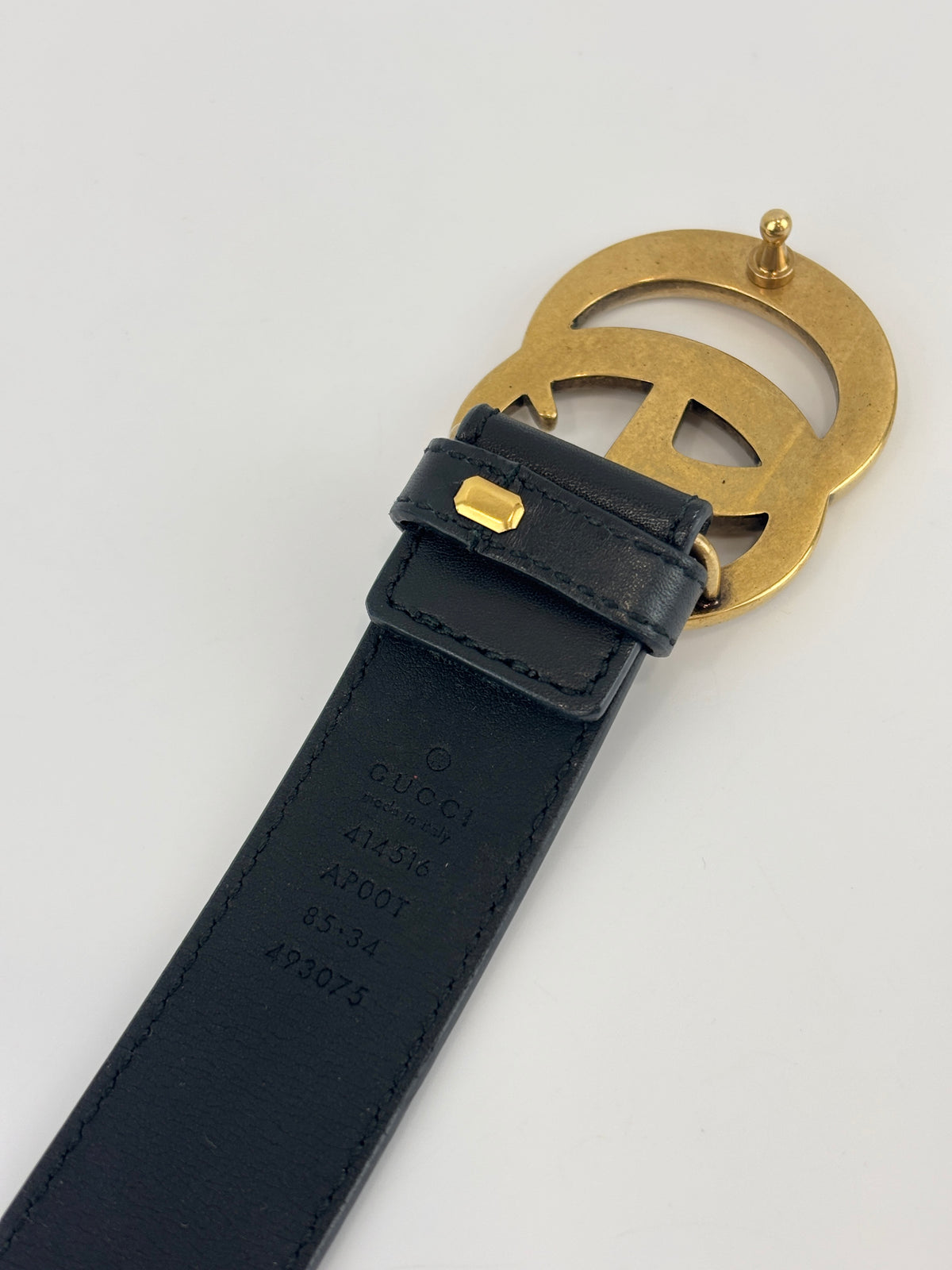 Gucci GG Marmont Slim Leather Belt in Black Size 85 - Glampot