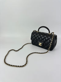 Chanel AS2431 Mini Rectangular Flap Bag with Top Handle in Black Lambskin LGHW - Glampot