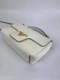 1BD1963 Bianco Saffiano Flap Shoulder Bag - Glampot