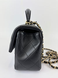 Chanel AS2431 Mini Rectangular Flap Bag with Top Handle in Black Lambskin LGHW - Glampot