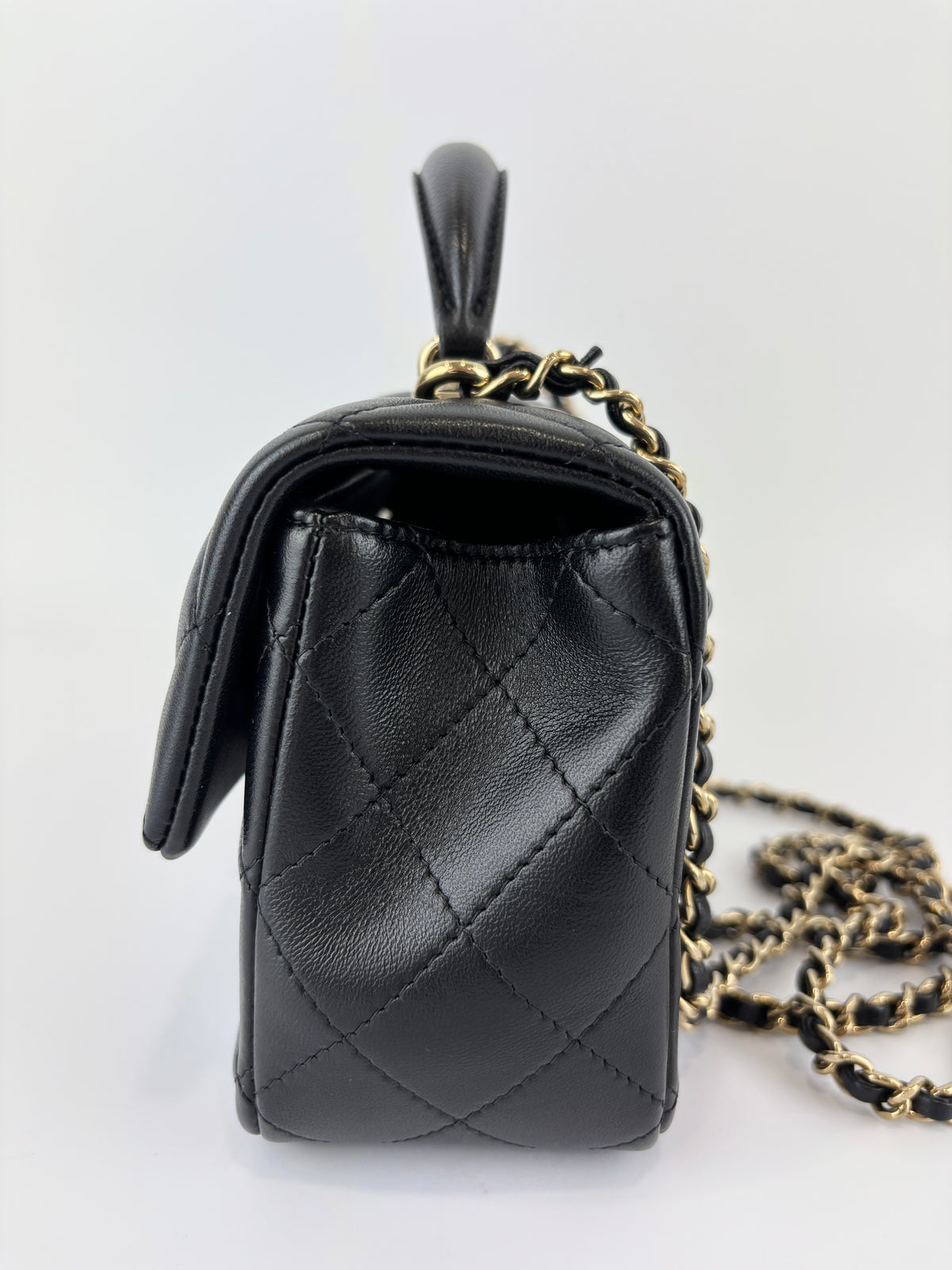 Chanel AS2431 Mini Rectangular Flap Bag with Top Handle in Black Lambskin LGHW - Glampot