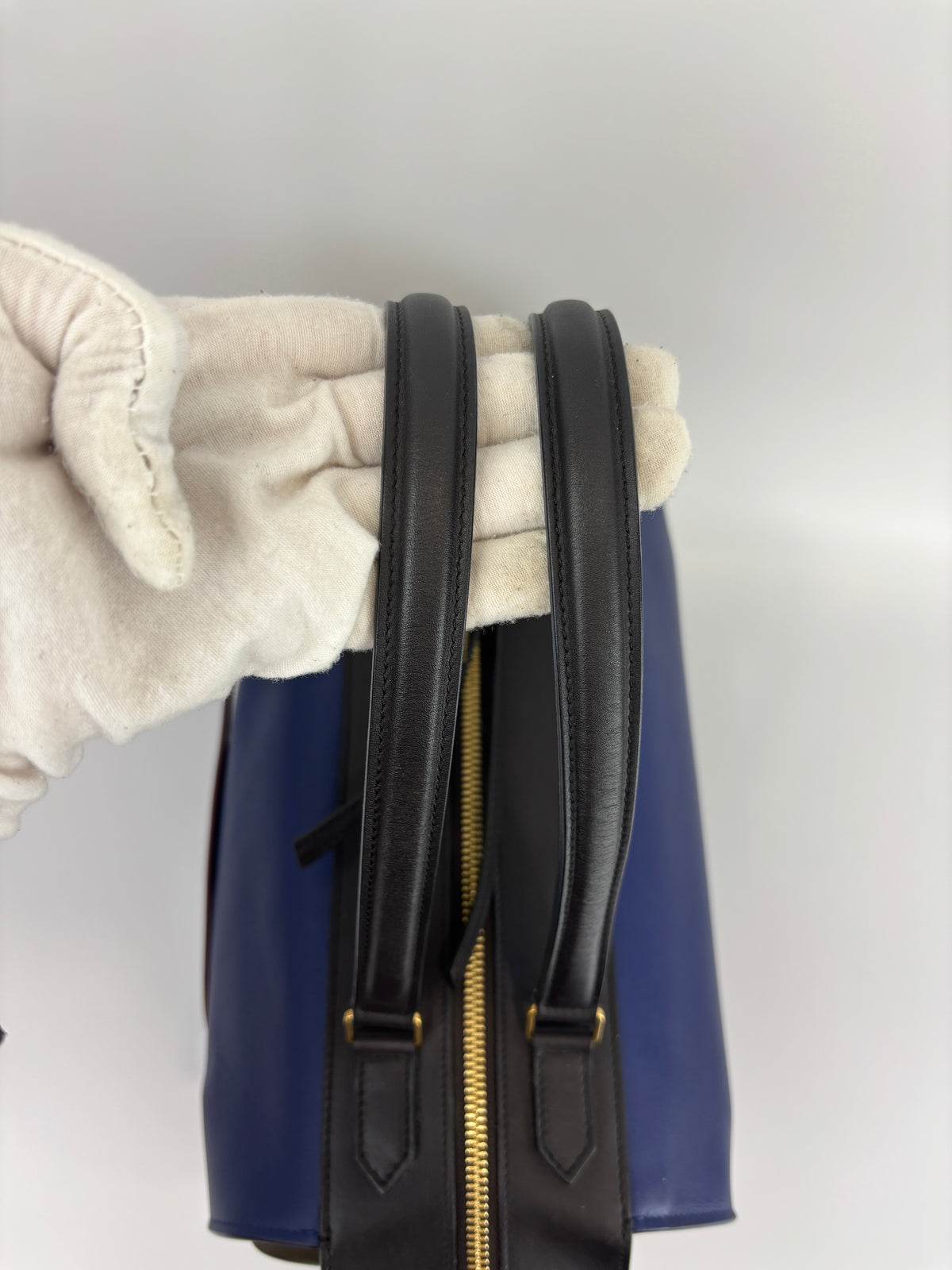 Small Smooth Blue Calfskin Tricolor Ring Bag - Glampot